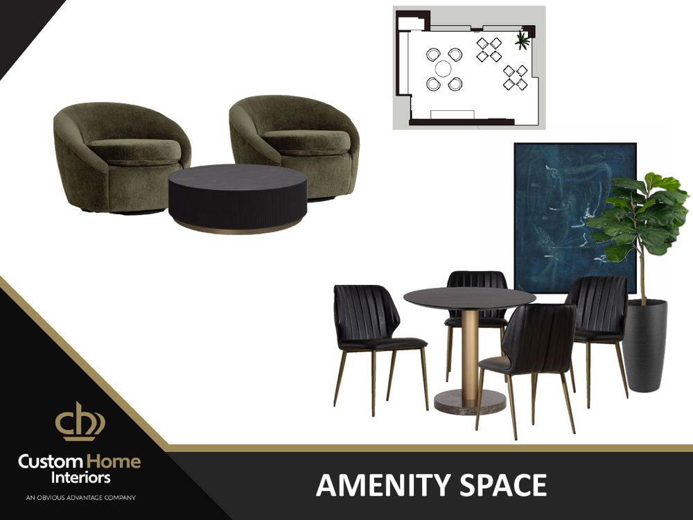 Amenity space product images with furniture plan inset